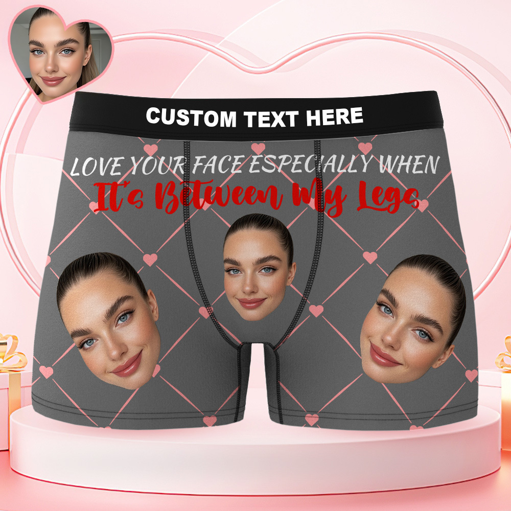 Valentine's Day Gifts Custom Face Men's Underwear Love Your Face Couple Style Boxer Briefs Birthday Gifts for Husband, Waistband Text Boxers - MyFaceUnderwearAU