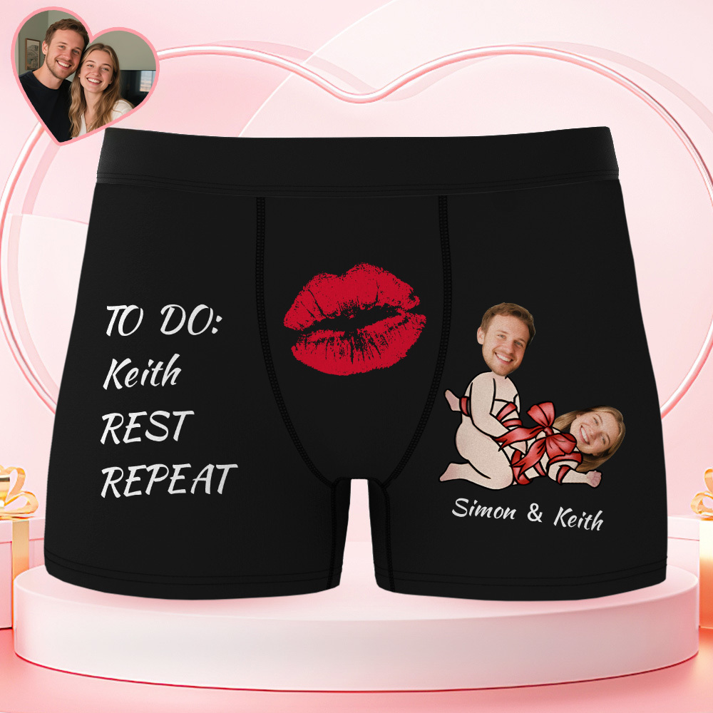 Valentine's Day Gifts Custom Face Men's Underwear Couple Love Style Boxer Briefs Birthday Gifts for Husband Waistband Text Boxers - MyFaceUnderwearAU