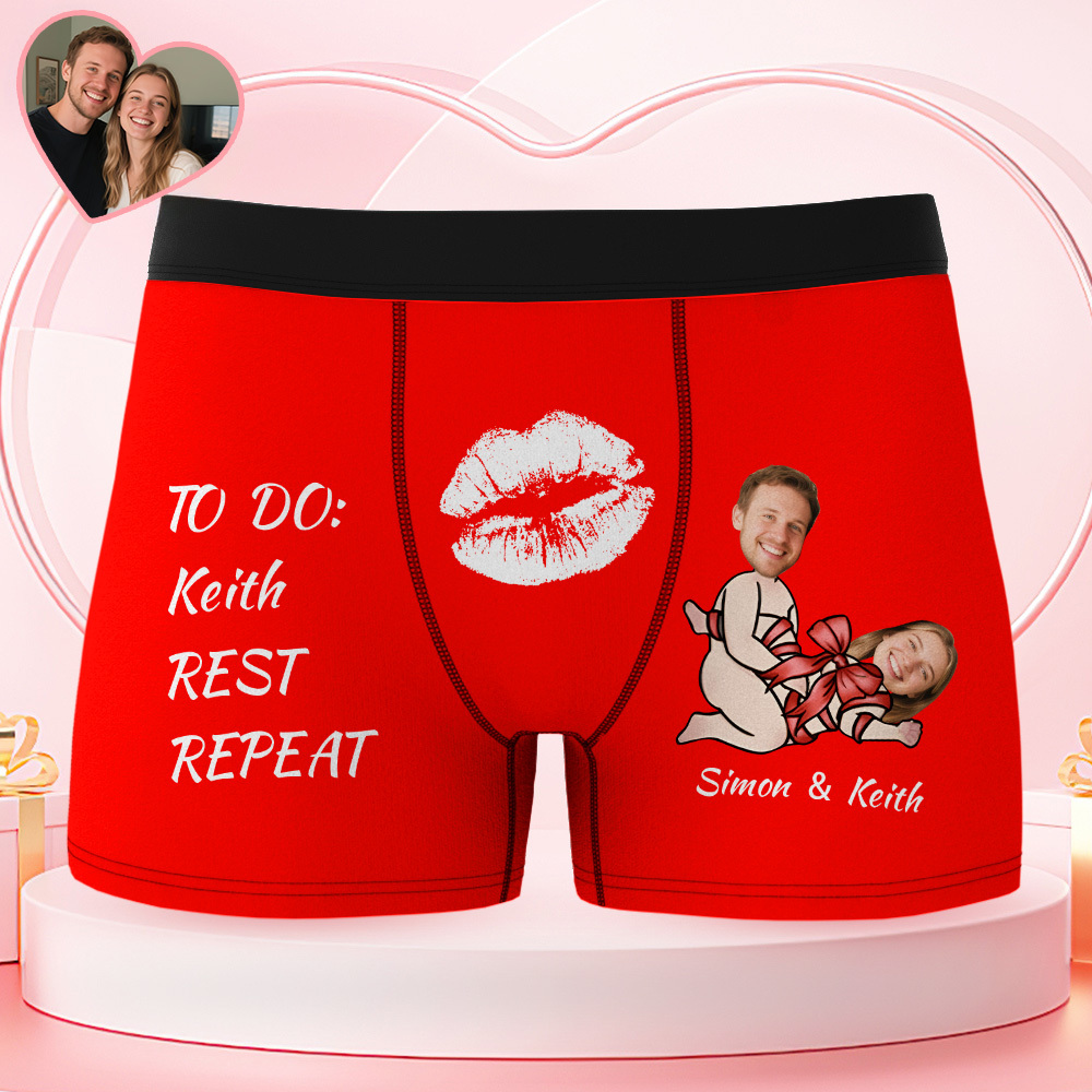 Valentine's Day Gifts Custom Face Men's Underwear Couple Love Style Boxer Briefs Birthday Gifts for Husband Waistband Text Boxers - MyFaceUnderwearAU