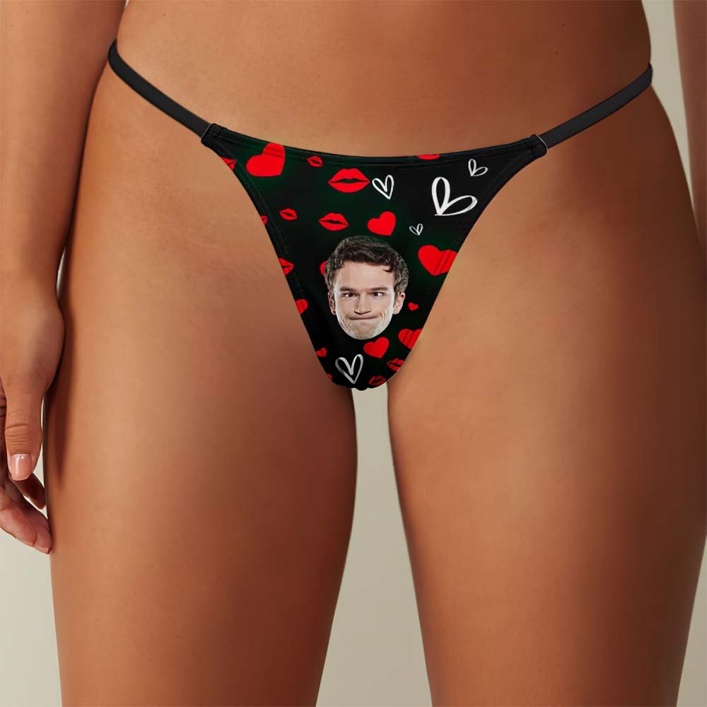 Custom Face Sexy Women's Tanga Thong Red Lips Heart Thong - MyFaceUnderwearAU