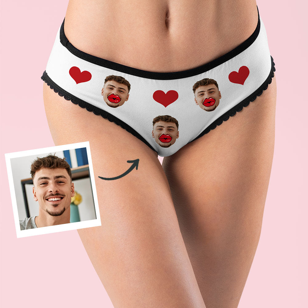 Custom Face Underwear Personalised Red Lips and Heart Underwear Valentine's Day Gift