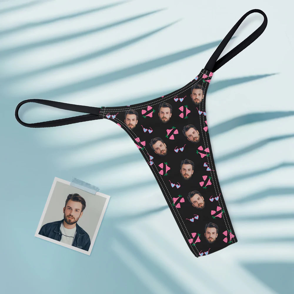Custom Face Cute Bikini Pattern Women's Tanga Thong Gift for Her
