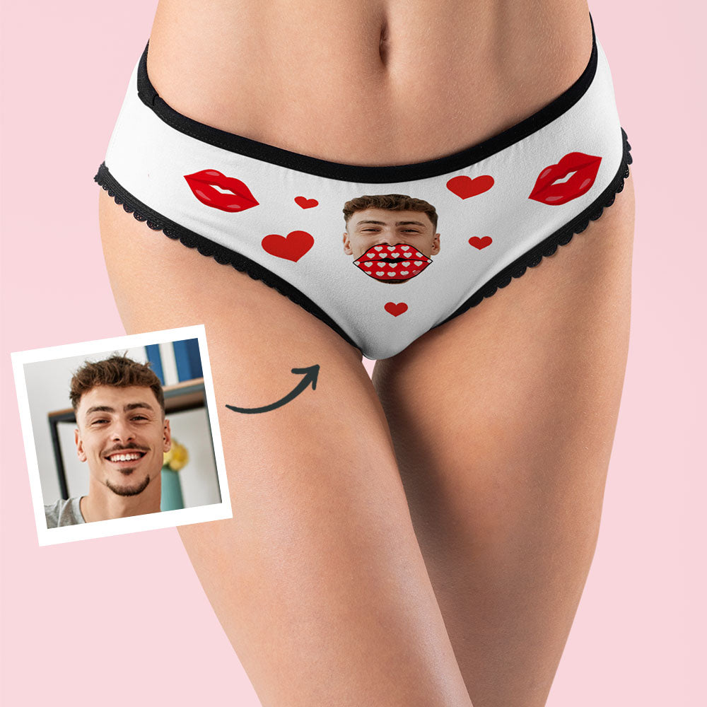 Custom Face Lips and Heart AR View Underwear for Her Personalised Thongs Valentine Gift