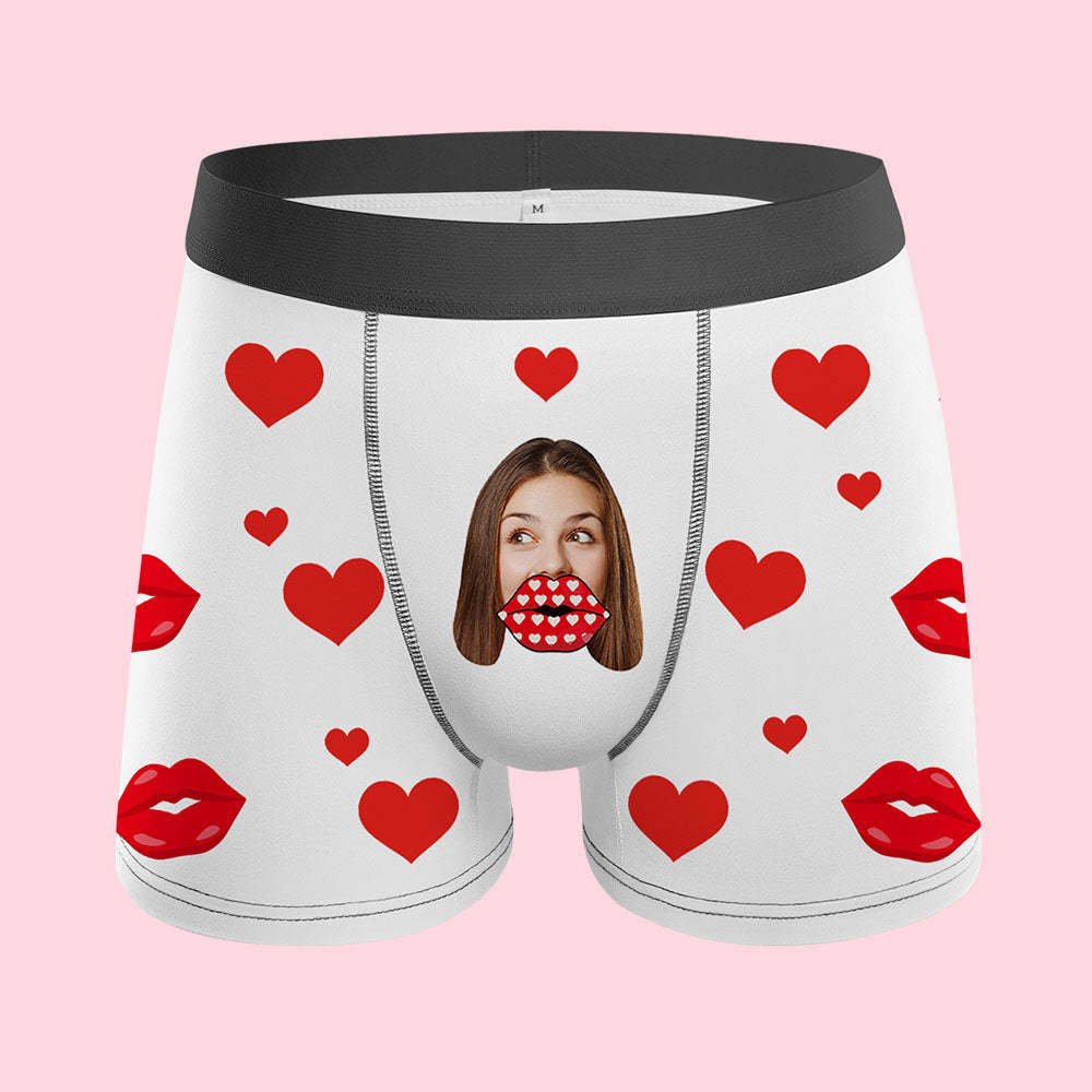Custom Face Heart Boxer AR View Personalised Funny Lips Boxer Shorts Valentine's Day Gift - MyFaceUnderwearAU