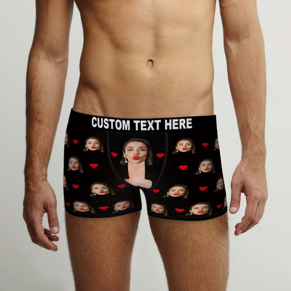 Customized Boxer Briefs with Red Love Heart Personalised Naughty Gift for Him - MyFaceUnderwearAU