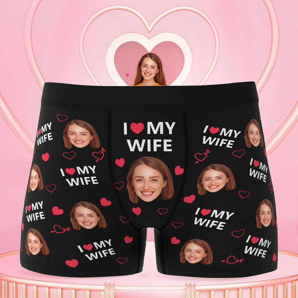 Custom Face Men Underwear Personalised Funny Boxer Valentine's Day Gift for Him - I love my wife