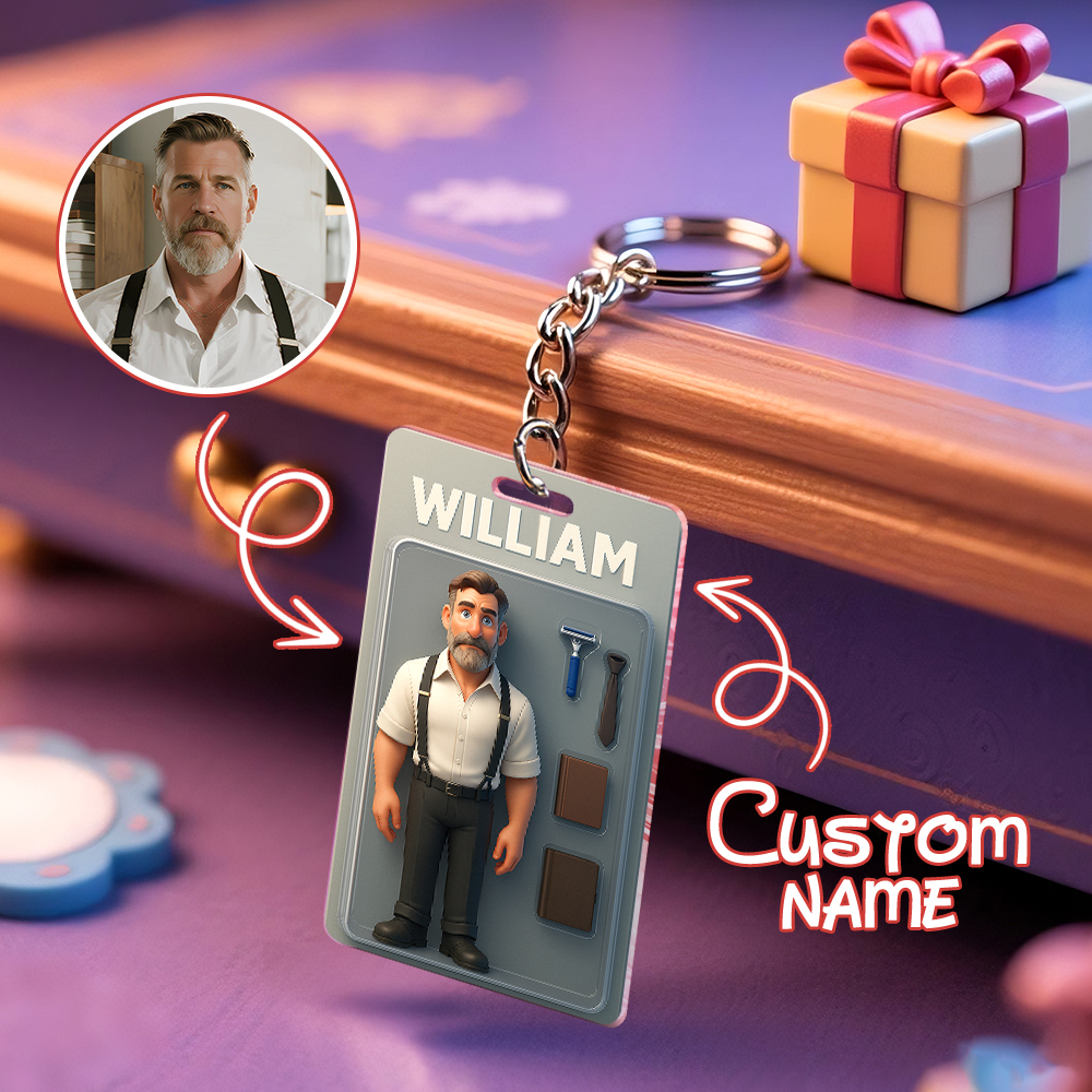 Fully Body Customizable Action Figure Pack Packaging Toy Box Style Art Gift Personalized 2D Printing Acrylic Keychain Gift for Him