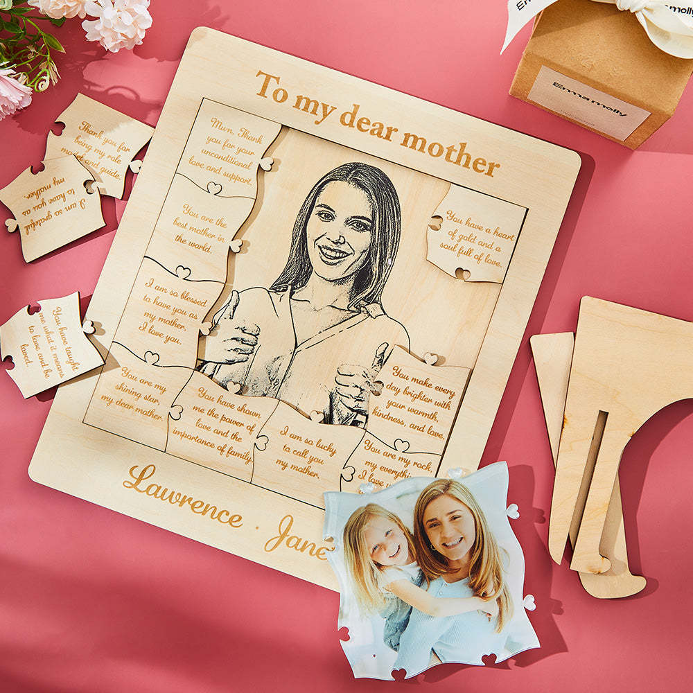 Custom Photo Name Acrylic Wooden Puzzle Mother's Day Decoration Gift - MyFaceUnderwearAU