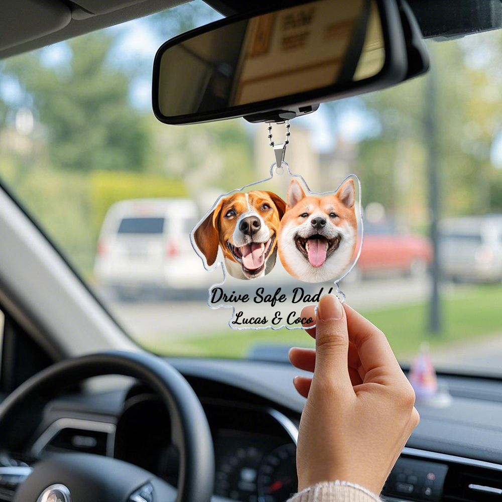 Fathers Day Gifts For Dog Dad, Custom Hanging Pet Photo Car Ornament, Dog Lovers Gifts, Car Accessories, Personalized Drive Safe Daddy Gifts - MyFaceUnderwearAU