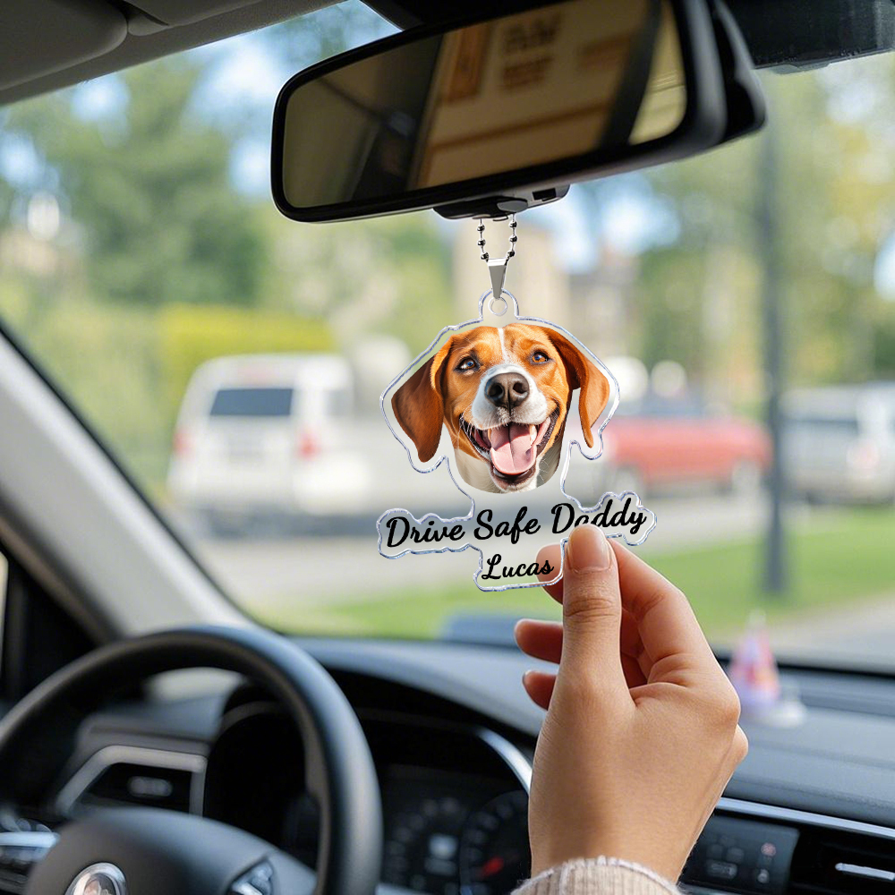 Fathers Day Gifts For Dog Dad, Custom Hanging Pet Photo Car Ornament, Dog Lovers Gifts, Car Accessories, Personalized Drive Safe Daddy Gifts - MyFaceUnderwearAU