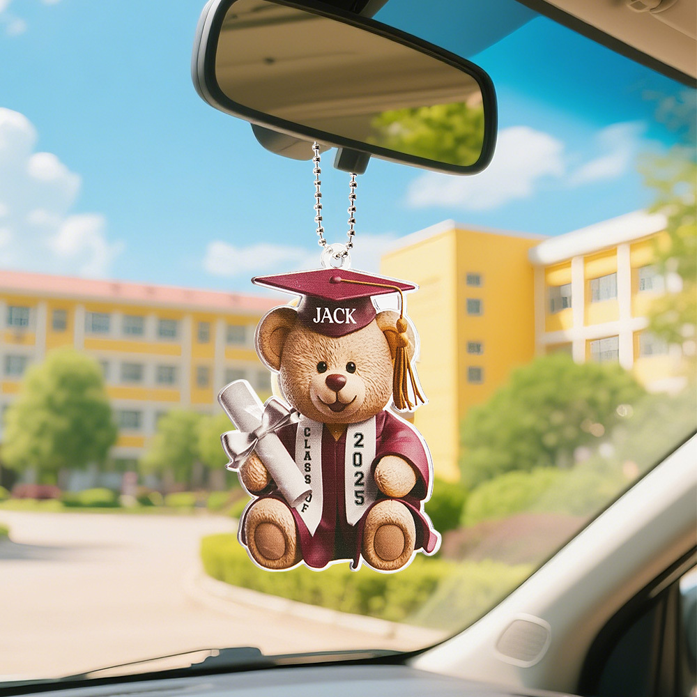 Custom Text Bear Graduation Gift For Family Members Personalized Car Ornament Acrylic Siblings Brothers Sisters - MyFaceUnderwearAU
