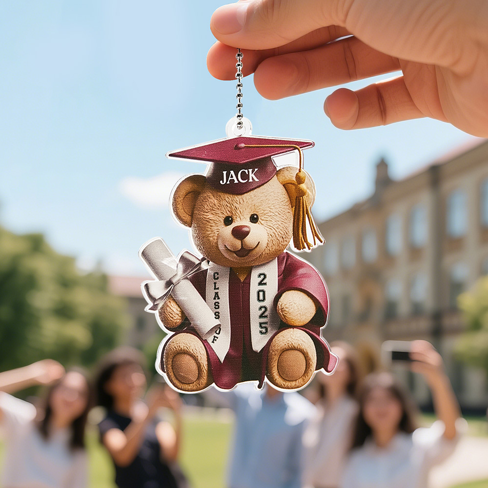 Custom Text Bear Graduation Gift For Family Members Personalized Car Ornament Acrylic Siblings Brothers Sisters - MyFaceUnderwearAU