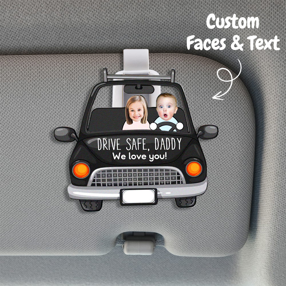 Personalized Photo Wooden Car Visor Clip Custom Babies Face Drive Safe Daddy