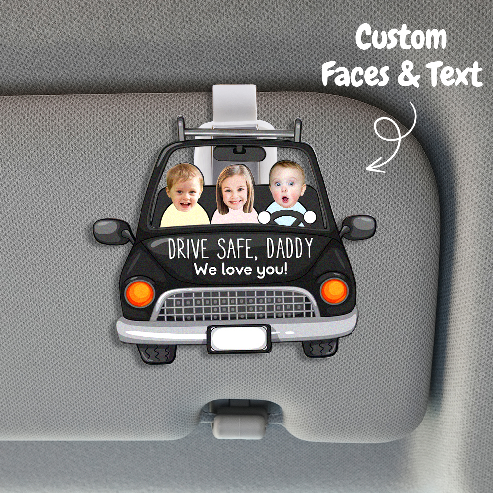 Personalized Photo Wooden Car Visor Clip Custom Babies Face Drive Safe Daddy