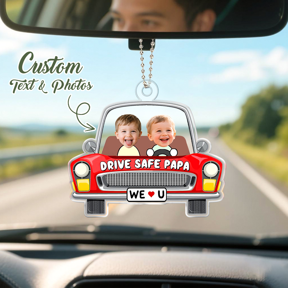 Personalised Father's Day Gift For Dad, Custom Kids Photo Visor Clip For Dad, Drive Safe Daddy Car Sun Visor Clip, Drive Safe Gift For Papa