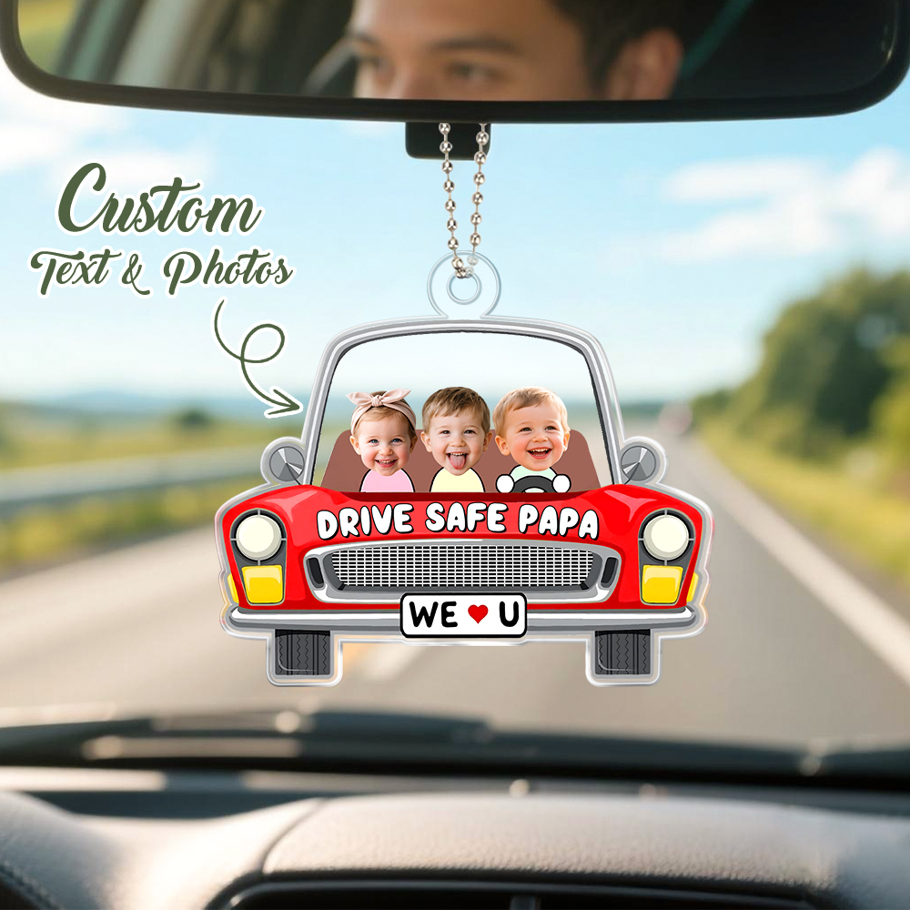 Personalised Father's Day Gift For Dad, Custom Kids Photo Visor Clip For Dad, Drive Safe Daddy Car Sun Visor Clip, Drive Safe Gift For Papa