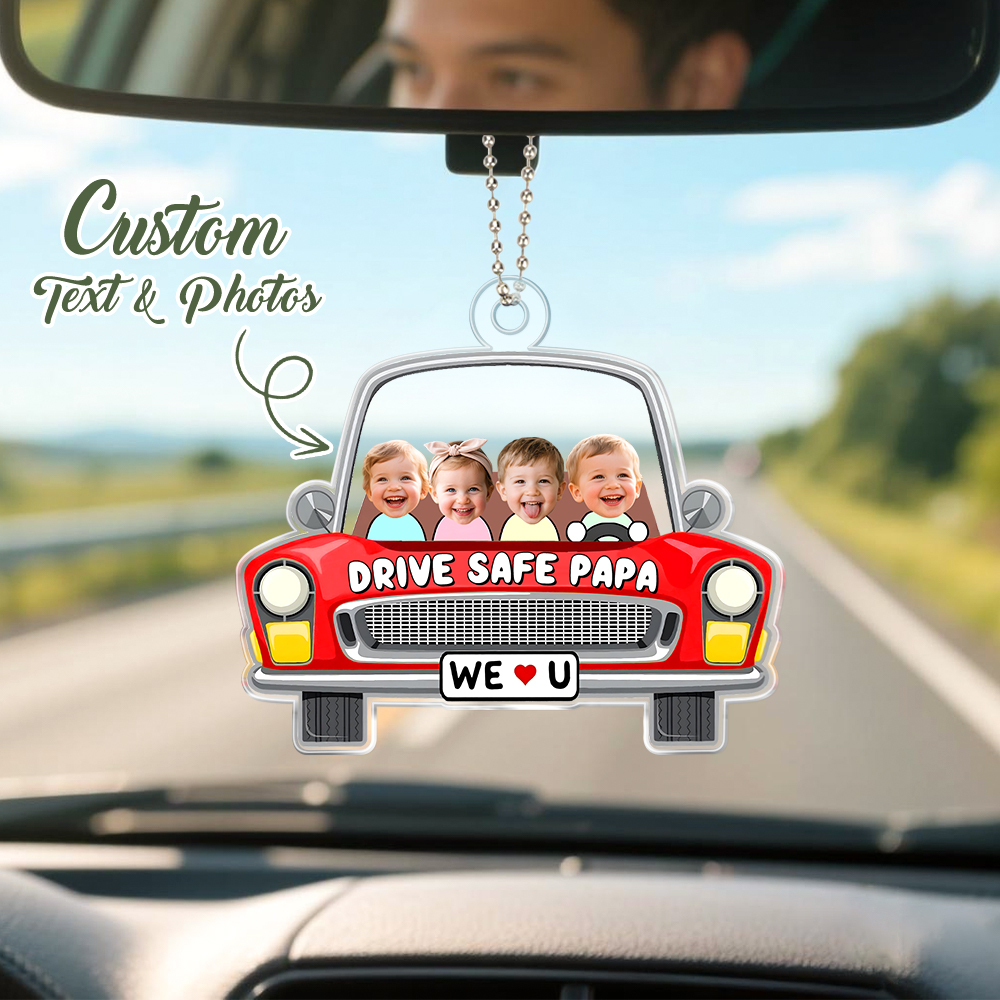 Personalised Father's Day Gift For Dad, Custom Kids Photo Visor Clip For Dad, Drive Safe Daddy Car Sun Visor Clip, Drive Safe Gift For Papa