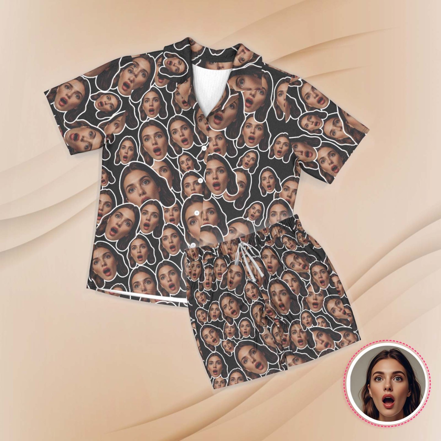 Custom Face Short Sleeved Pajamas Personalised Women's Sleepwear Love Gifts For Her - MyFaceUnderwearAU