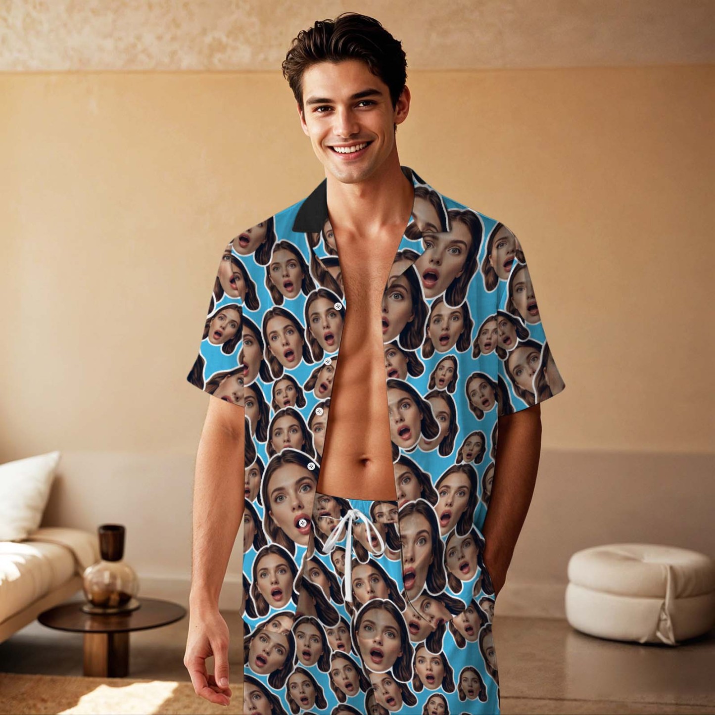 Custom Face Short Sleeved Pajamas Personalised Women's Sleepwear Love Gifts For Her - MyFaceUnderwearAU