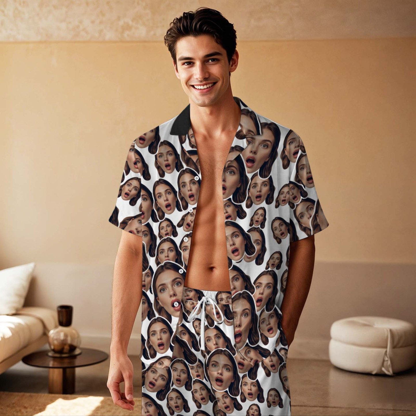 Custom Face Short Sleeved Pajamas Personalised BLue Sleepwear Love Gifts - MyFaceUnderwearAU