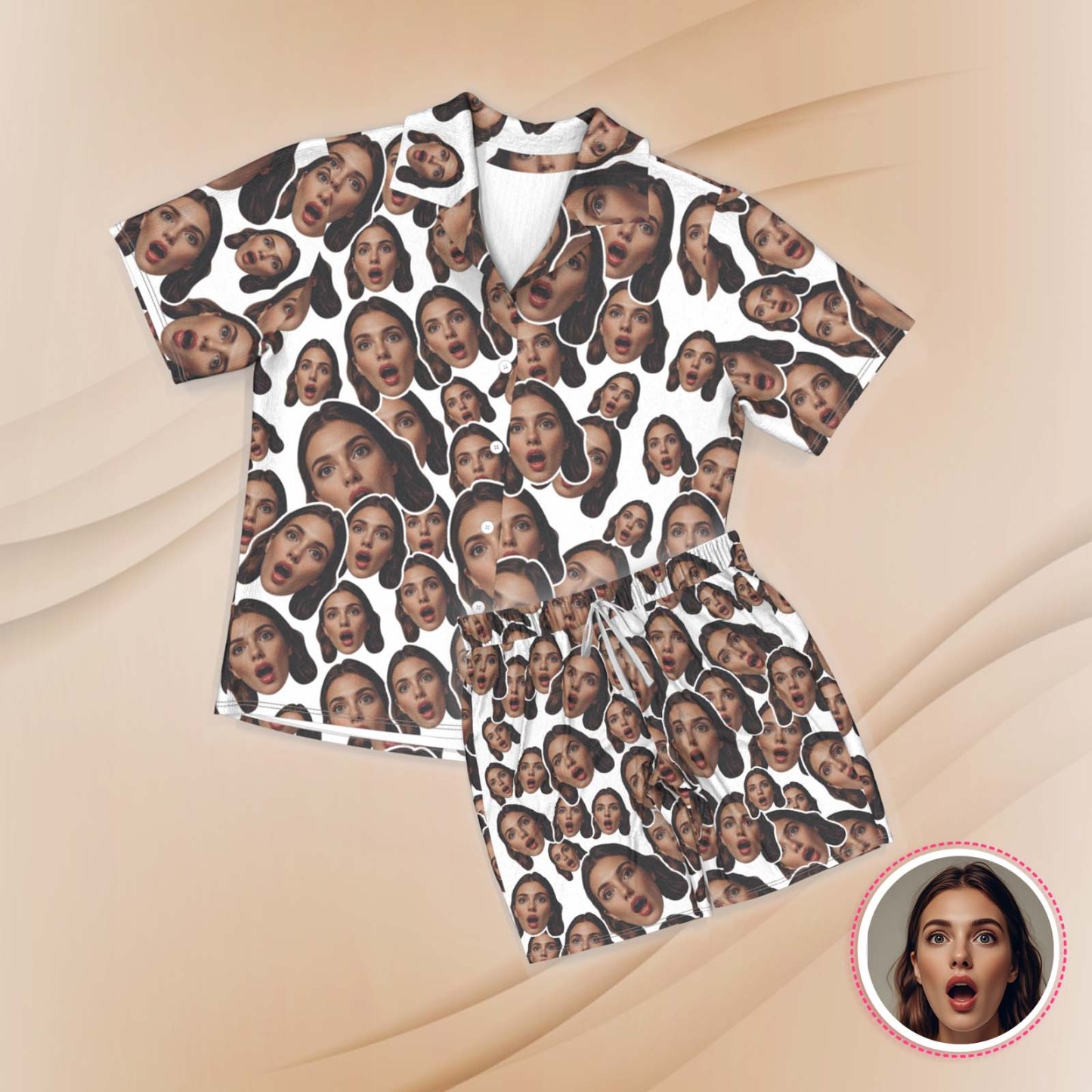 Custom Face Short Sleeved Pajamas Personalised Women's Sleepwear Love Gifts For Her - MyFaceUnderwearAU