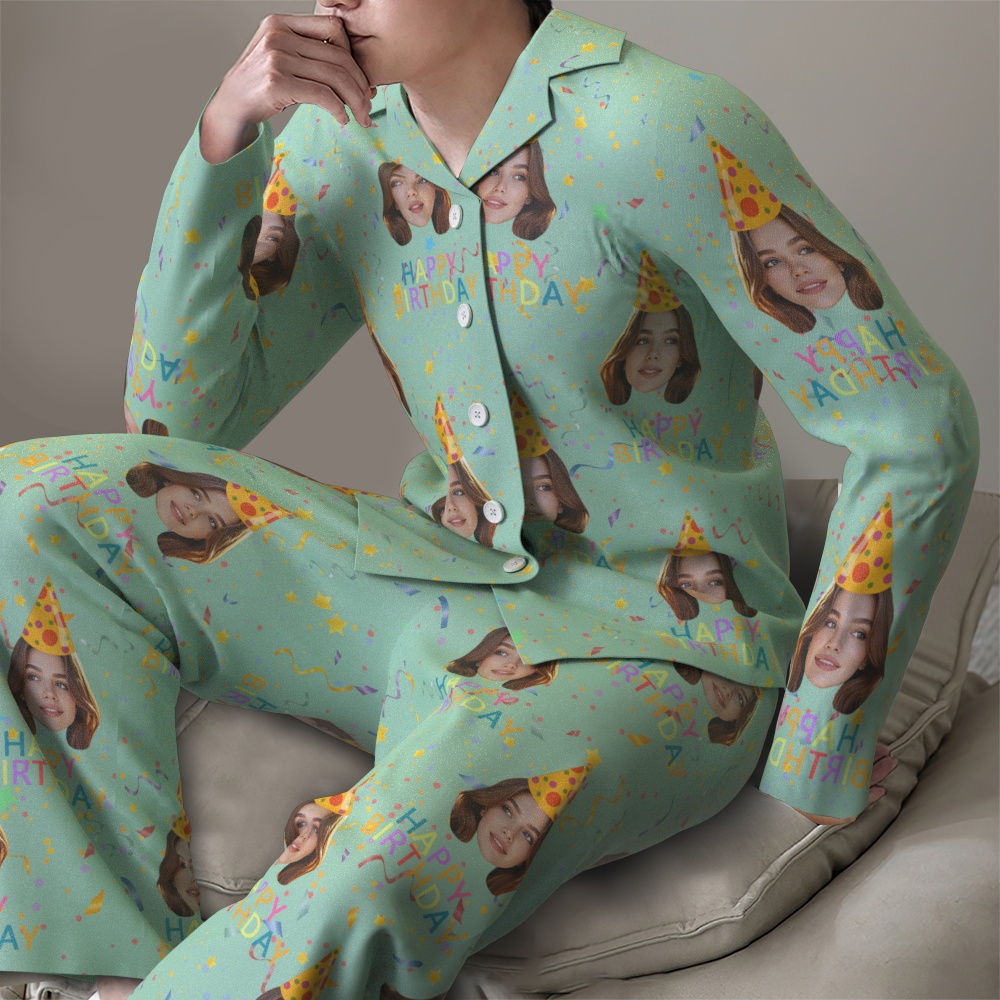Custom Face Long Sleeve Pajamas Sleepwear Set Personalized Photo Happy Birthday Pajamas - MyFaceUnderwearAU