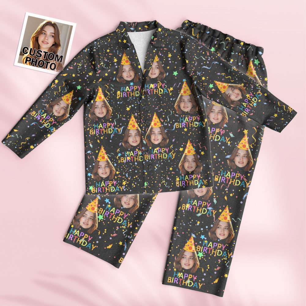 Custom Face Long Sleeve Pajamas Sleepwear Set Personalized Photo Happy Birthday Pajamas - MyFaceUnderwearAU