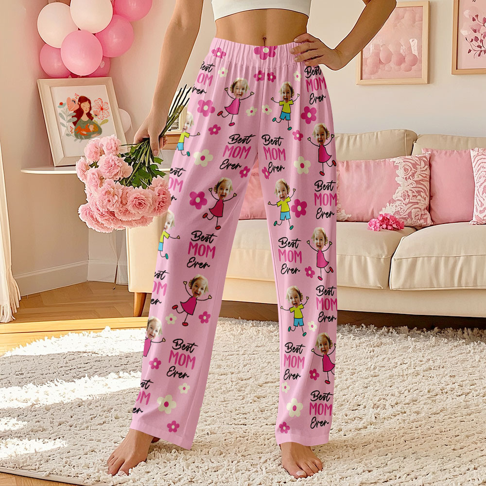 Custom Best Mom Ever Pajama Pants Custom Kid Face Pajama Pants Mother's Day Gift Birthday Gift  Lovely Gift - MyFaceUnderwearAU