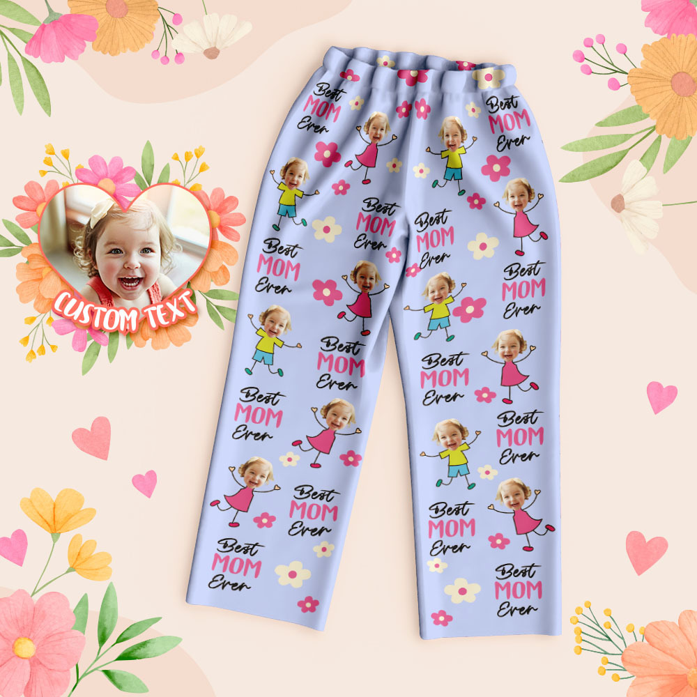 Custom Best Mom Ever Pajama Pants Custom Kid Face Pajama Pants Mother's Day Gift Birthday Gift  Lovely Gift - MyFaceUnderwearAU