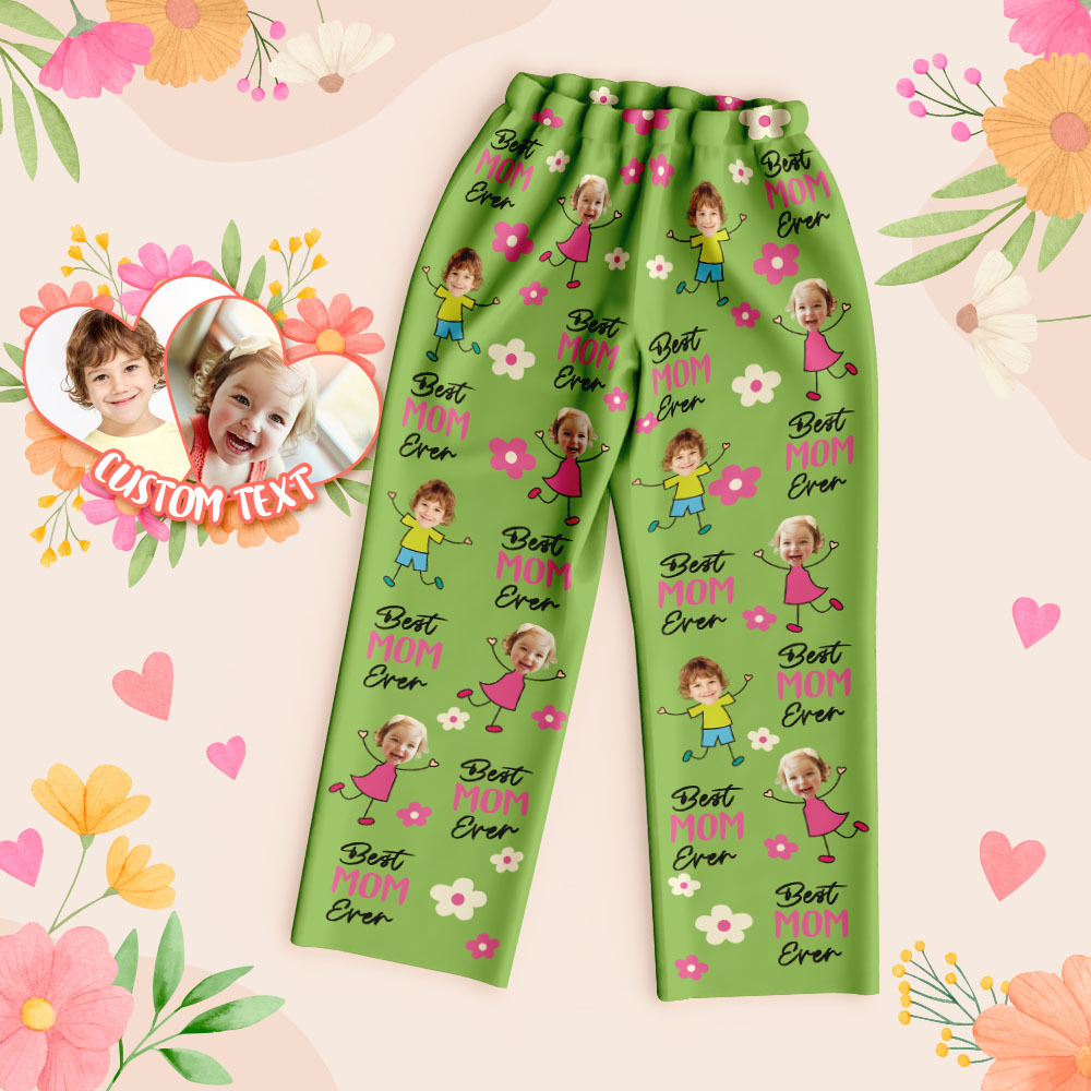 Custom Best Mom Ever Pajama Pants Custom Kid Face Pajama Pants Mother's Day Gift Birthday Gift  Lovely Gift - MyFaceUnderwearAU