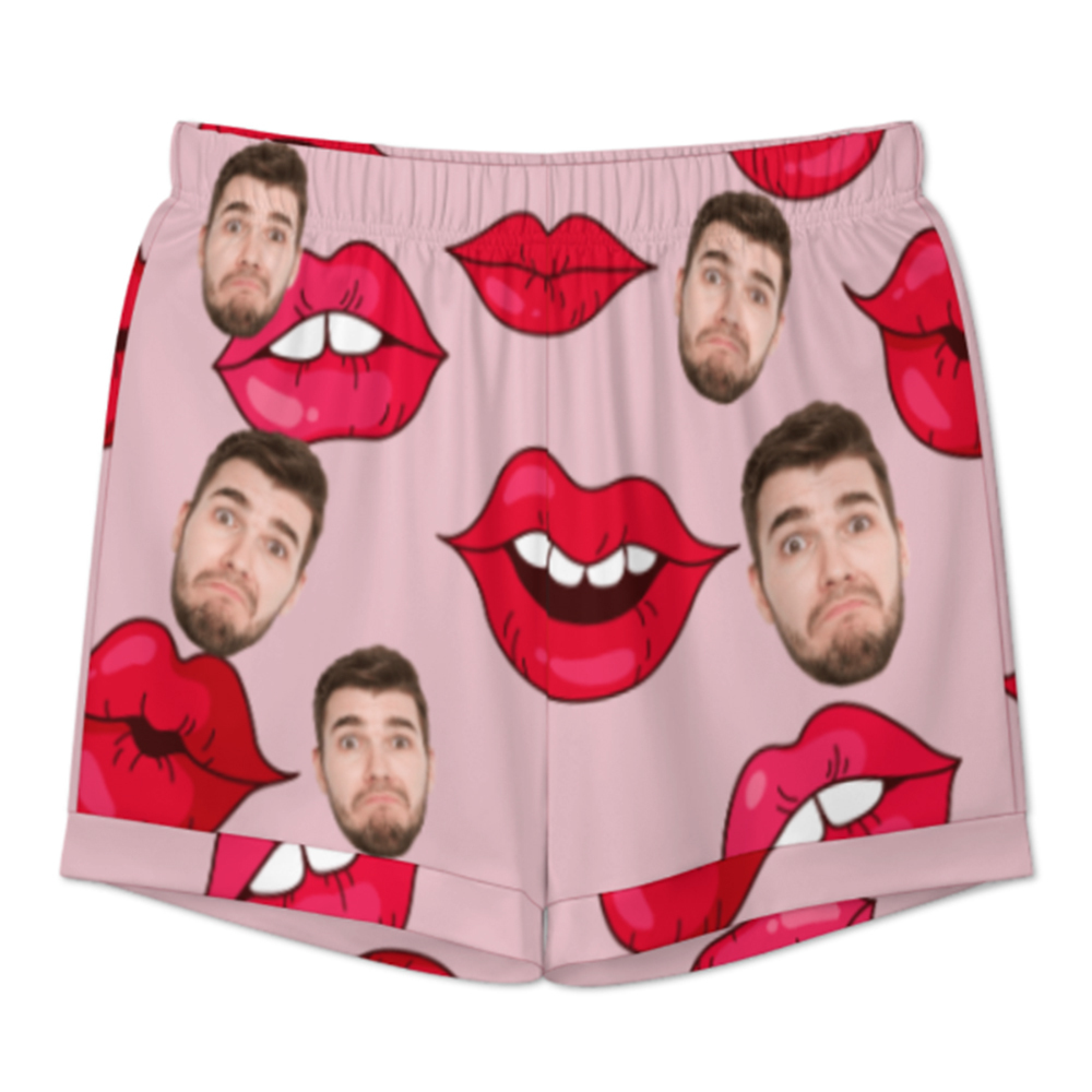 Custom Face Short Sleeve Pajamas Custom Red Lips Photo Pajamas Suit