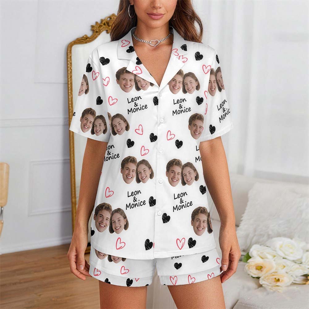 Custom Short Pajamas with Face and Name,Customized Pajama Set For Men/Women,Personalised Short Sleeve Family Pajama Set,Birthday/Party Gifts
