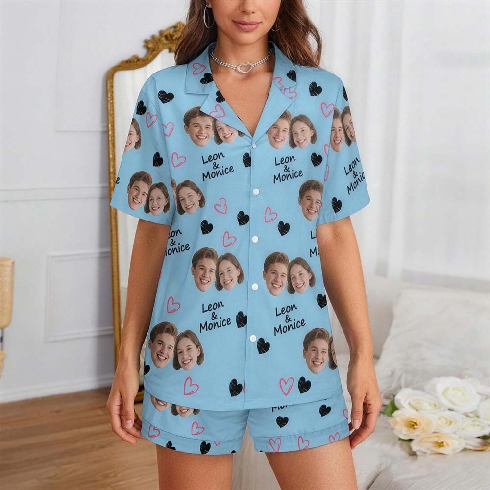 Custom Short Pajamas with Face and Name,Customized Pajama Set For Men/Women,Personalised Short Sleeve Family Pajama Set,Birthday/Party Gifts - MyFaceUnderwearAU