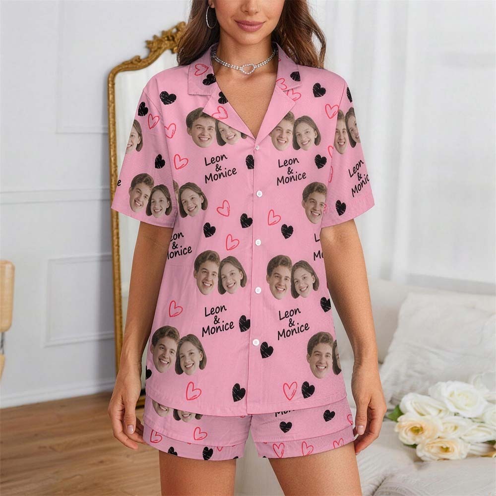 Custom Short Pajamas with Face and Name,Customized Pajama Set For Men/Women,Personalised Short Sleeve Family Pajama Set,Birthday/Party Gifts - MyFaceUnderwearAU
