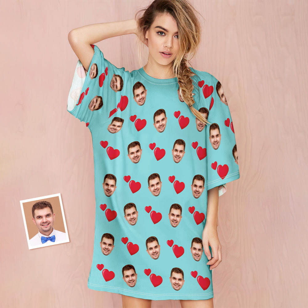 Custom Photo Face Nightdress Personalised Women's Oversized Nightshirt Heart Design Gifts - MyFaceUnderwearAU