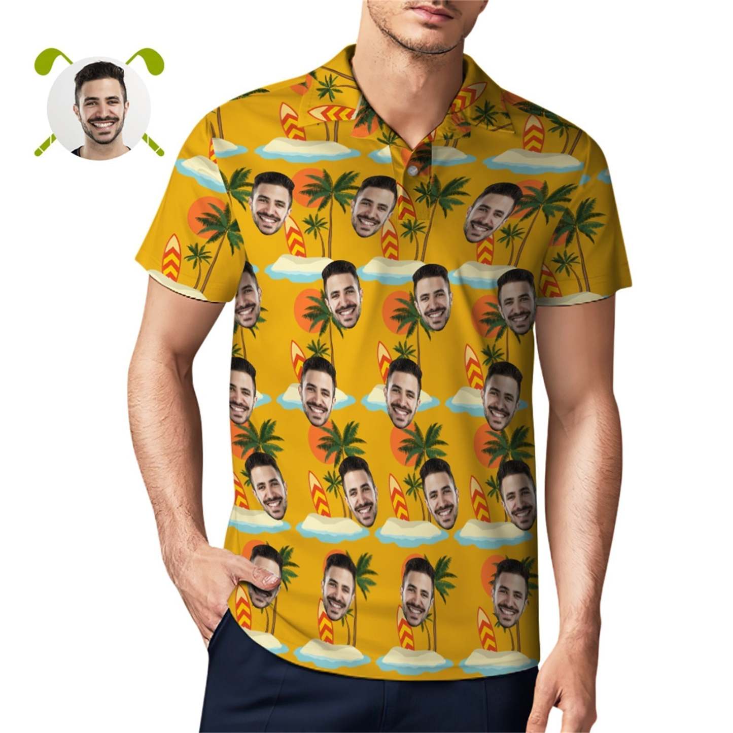 Custom Face Polo Shirt For Men Coconut Tree Beach Shirt Hawaiian Golf Shirts - MyFaceUnderwearAU