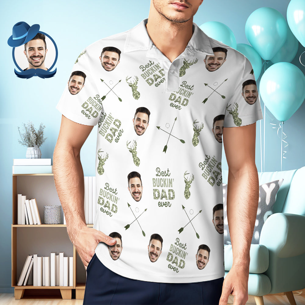 Best Buckin' Dad Ever - Personalized Photo Polo Shirt Custom Photo Polo Shirt