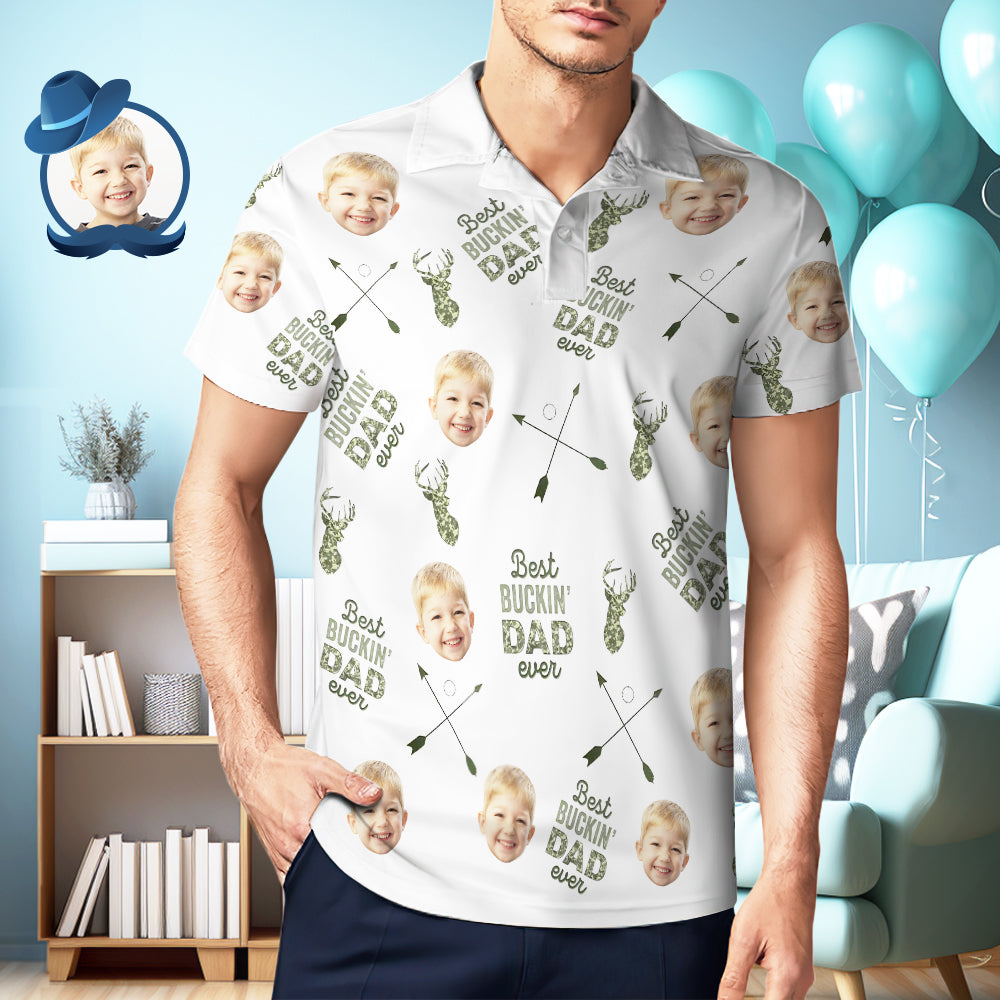 Best Buckin' Dad Ever - Personalized Photo Polo Shirt Custom Photo Polo Shirt