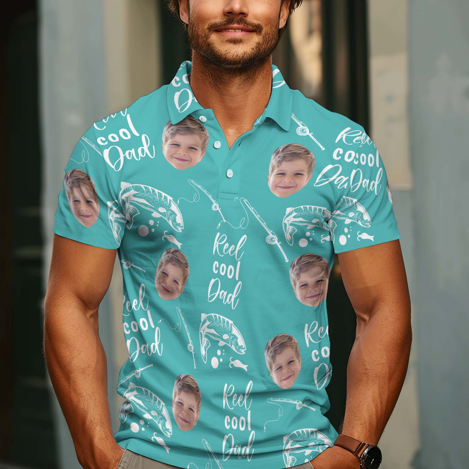 Reel Cool Dad - Personalized Photo Polo Shirt