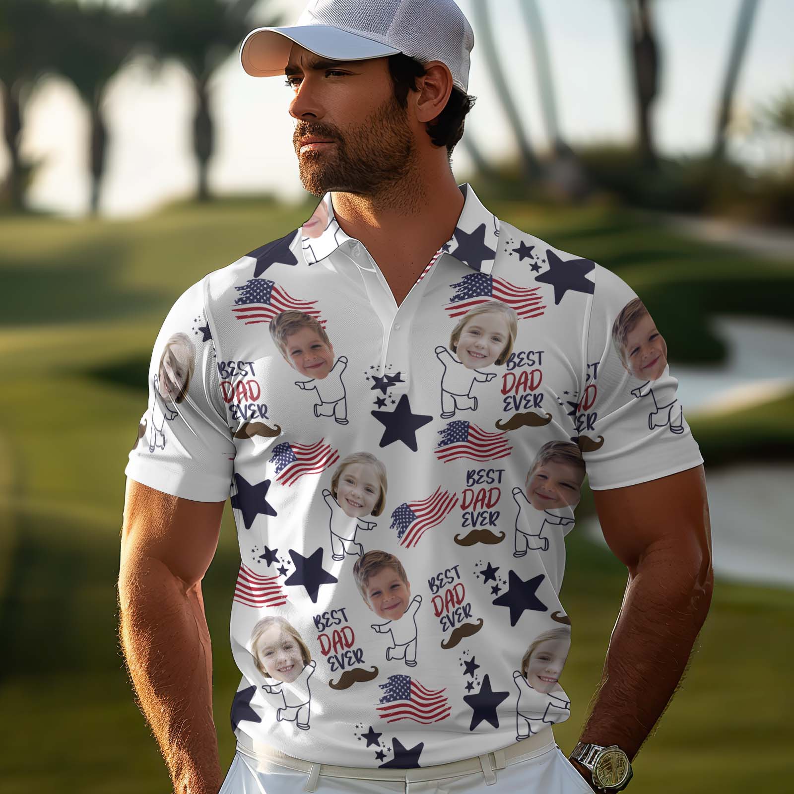 Father's Day Gift Best Dad Ever - Personalized Photo Polo Shirt