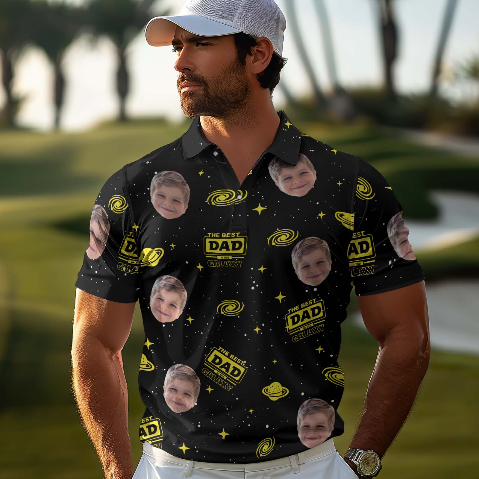 The Best Dad In The Galaxy - Personalized Photo Polo Shirt