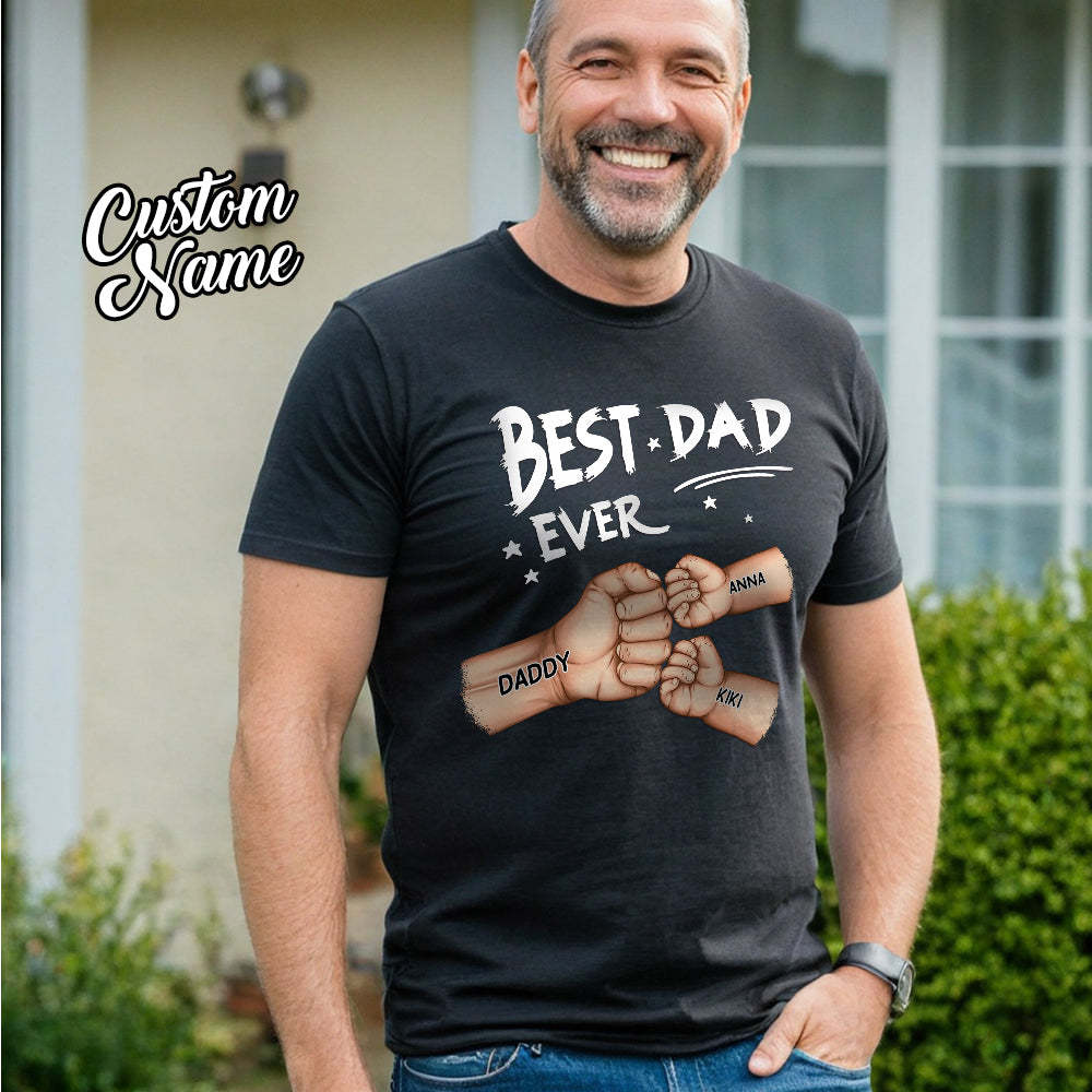 Best Dad Grandpa Ever Fist Bump - Personalized T Shirt	 - MyFaceBoxerAU