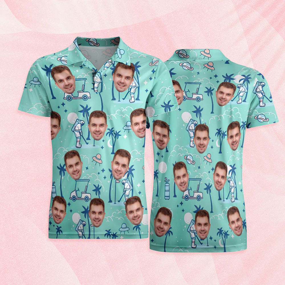 Custom Mens Face Hawaiian Polo Shirt Astronaut Golf Green Polo Shirt - MyFaceUnderwearAU
