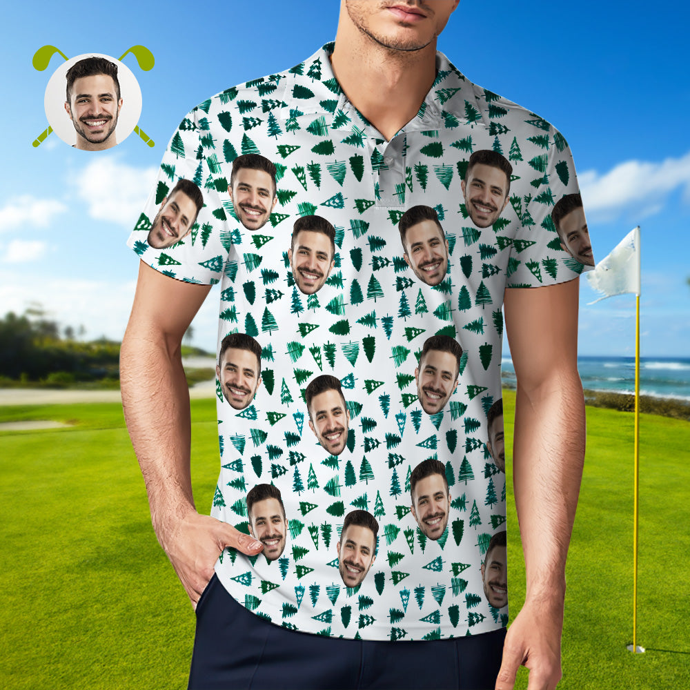 Custom Mens Face Hawaiian Polo Shirt Pines Polo Shirt