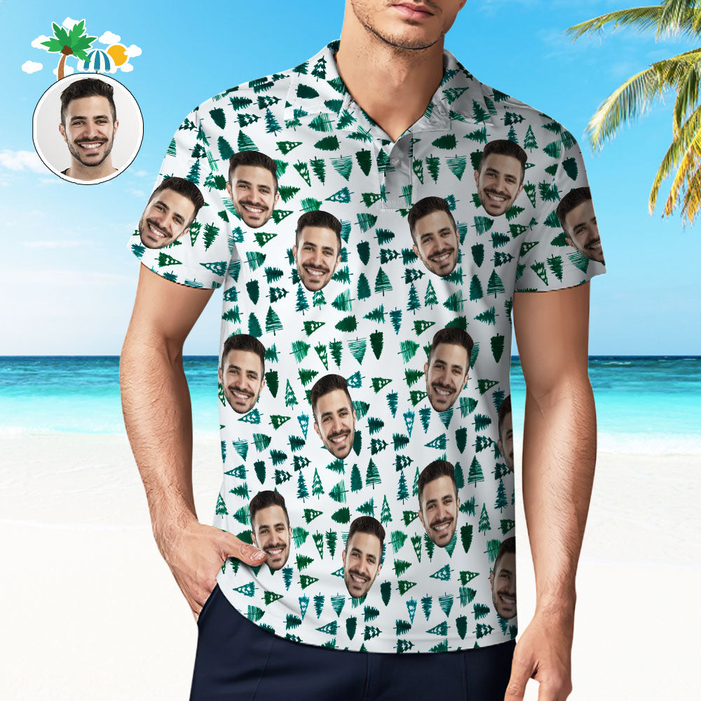 Custom Mens Face Hawaiian Polo Shirt Pines Polo Shirt