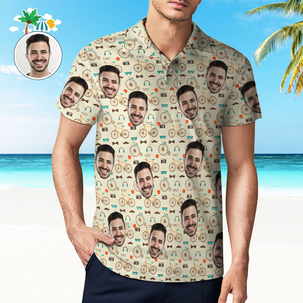 Custom Mens Face Hawaiian Polo Shirt Beard and Tie Polo Shirt