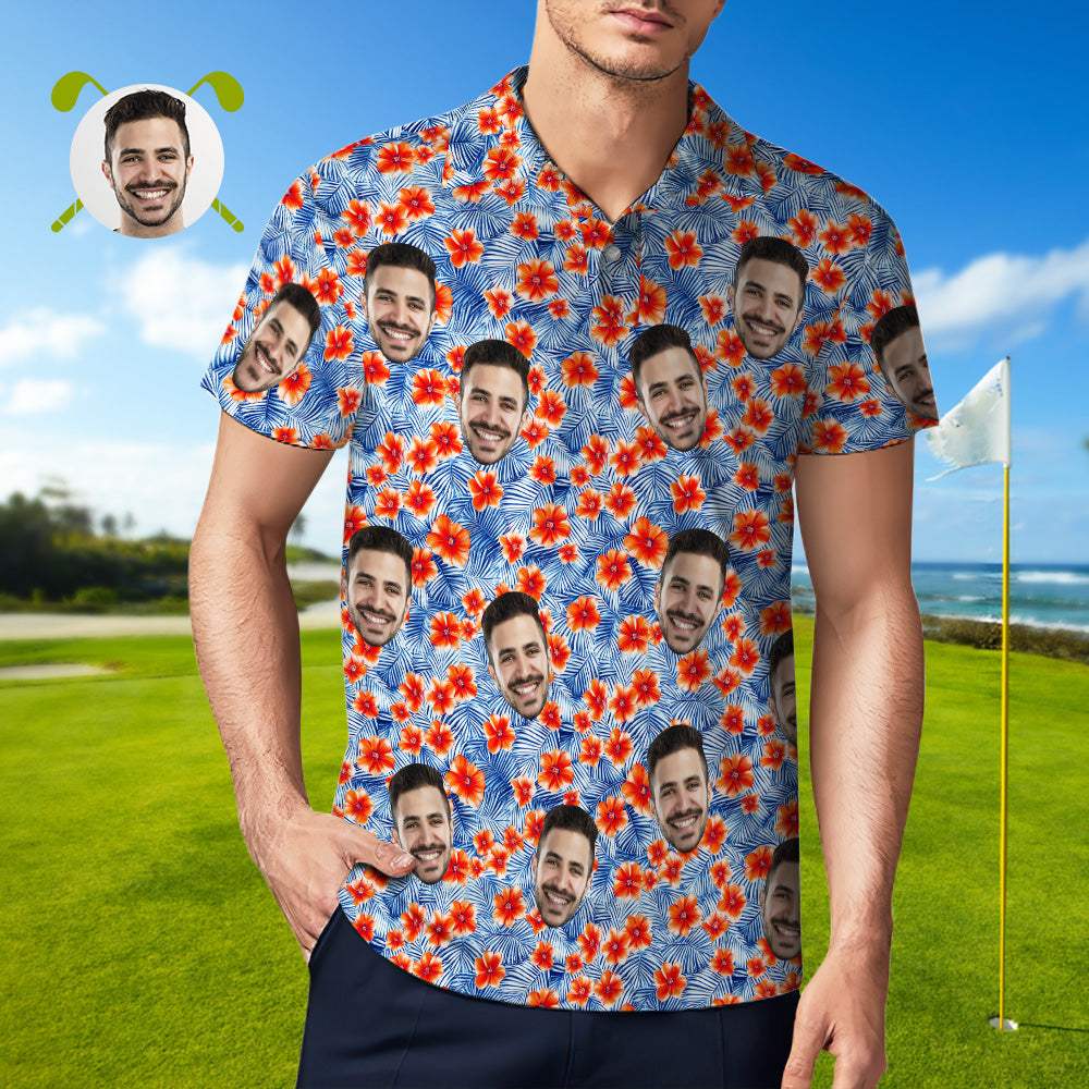 Custom Mens Face Hawaiian Polo Shirt Bloom Polo Shirt