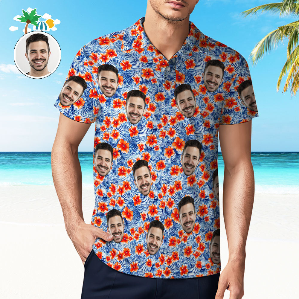 Custom Mens Face Hawaiian Polo Shirt Bloom Polo Shirt