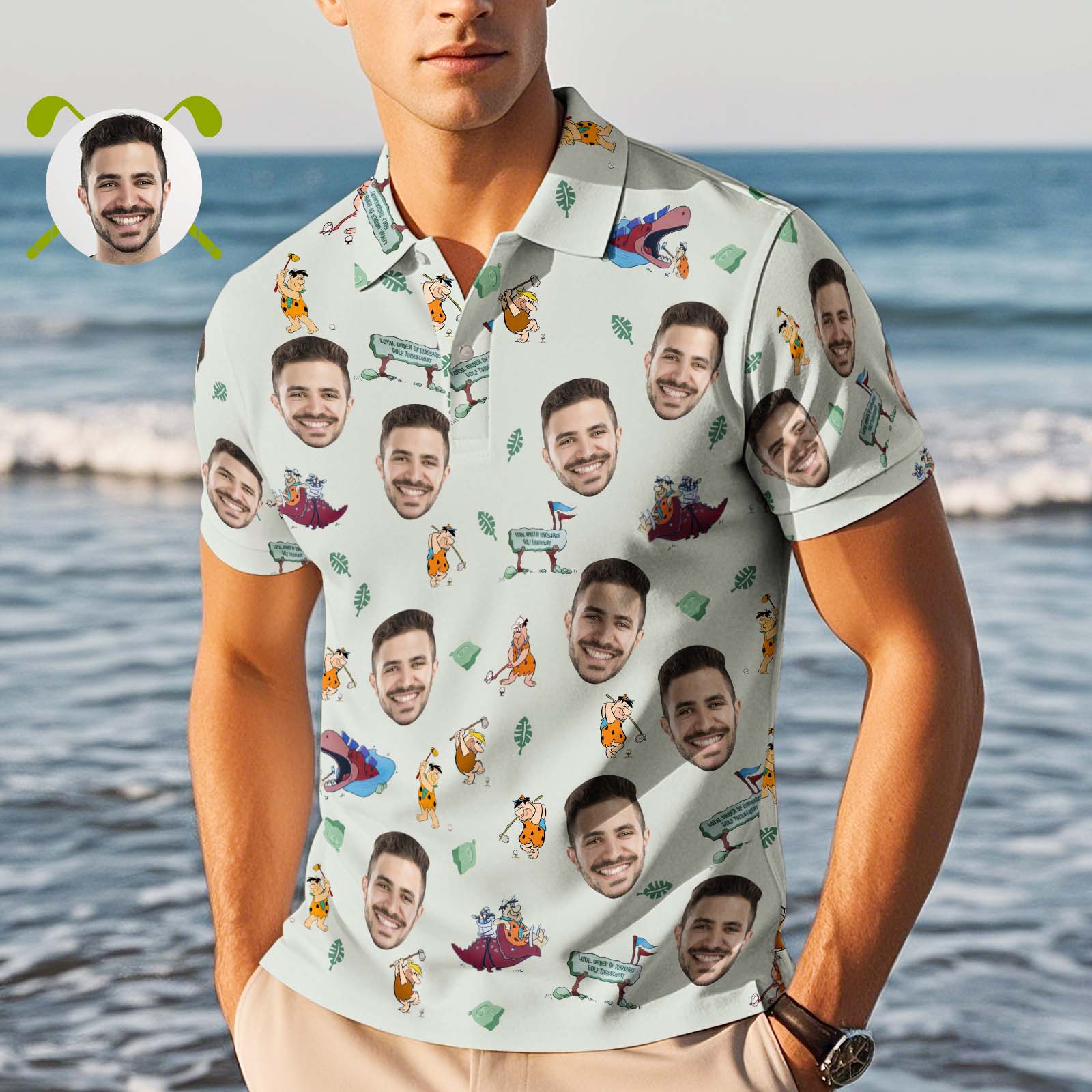 Custom Face Polo Shirt Playing Golf Pattern Polo Shirt For Men