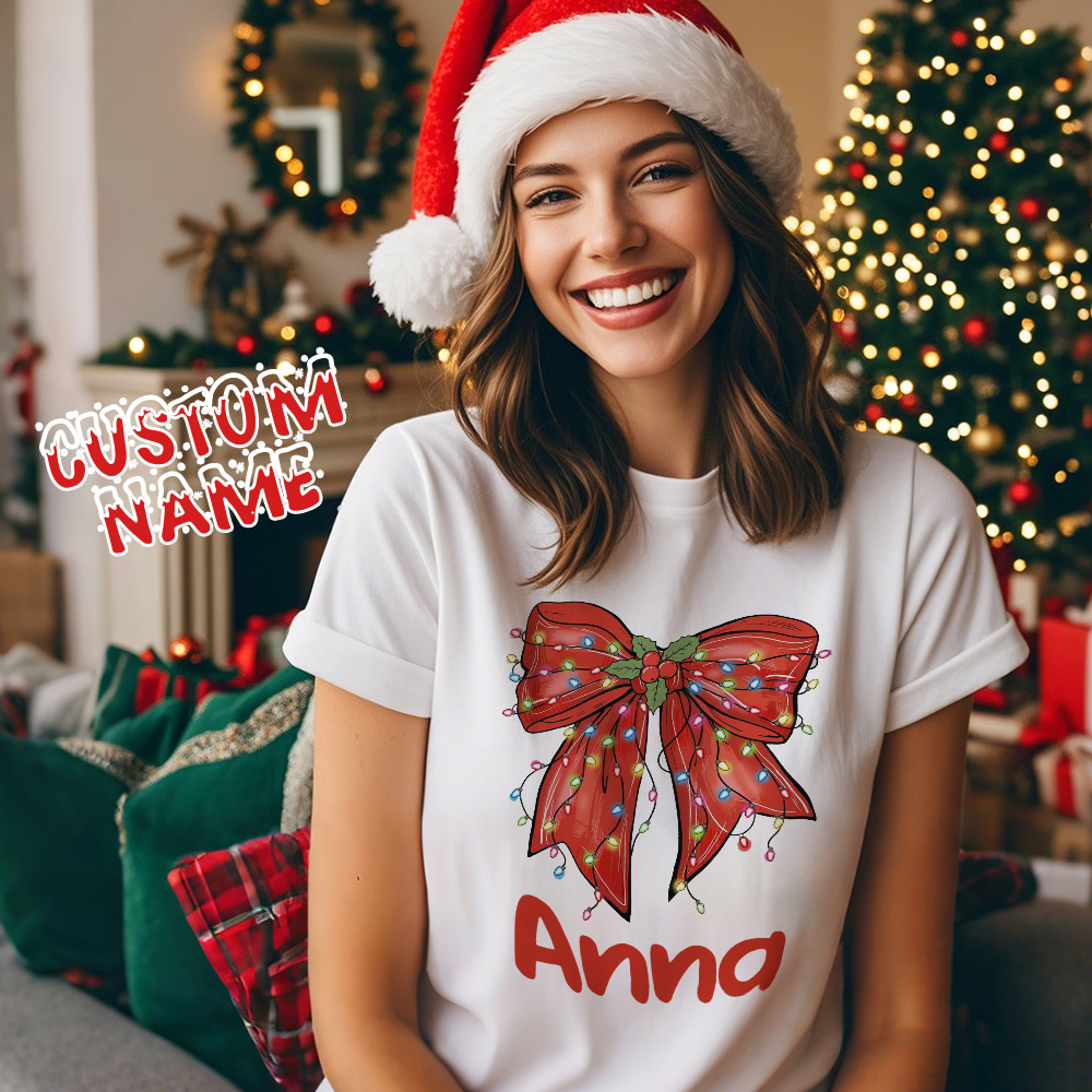 Custom Text T-shirts Christmas Bowknot T-shirt Gift for Family - MyFaceUnderwearAU